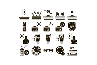 Sunscreen Collection Elements Icons Set Vector