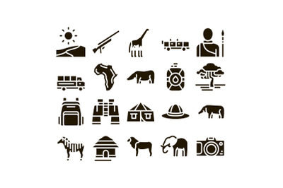 Safari Travel Collection Elements Icons Set Vector