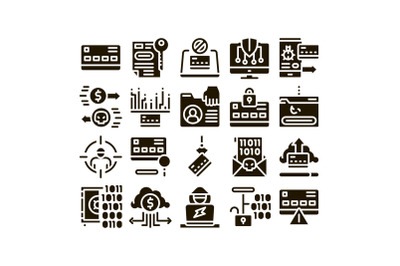 Carder Hacker Collection Elements Icons Set Vector