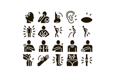 Body Ache Collection Elements Icons Set Vector