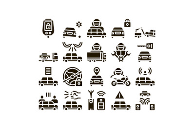 Car Theft Collection Elements Icons Set Vector