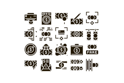 Fake Money Collection Elements Icons Set Vector