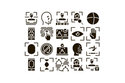 Recognition Collection Elements Icons Set Vector