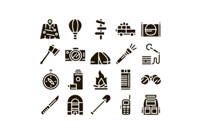 Adventure Collection Elements Icons Set Vector