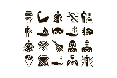 Super Hero Glyph Elements Icons Set Vector