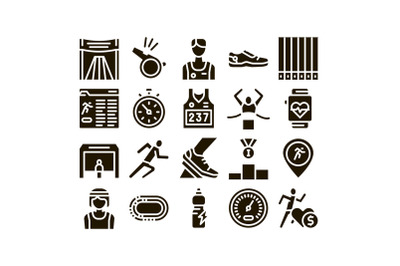 Marathon Collection Elements Icons Set Vector