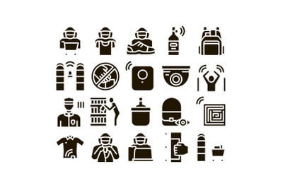 Shoplifting Collection Elements Icons Set Vector