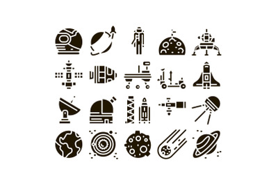 Astronaut Equipment Glyph Set Vector