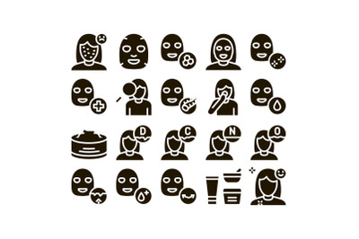 Facial Mask Healthcare Glyph Set Vector