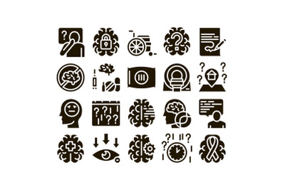 Alzheimers Disease Glyph Set Vector