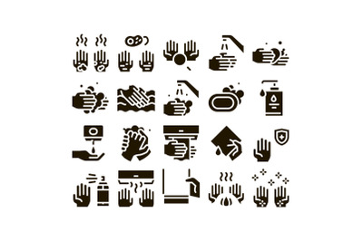 Hand Healthy Hygiene Glyph Set Vector