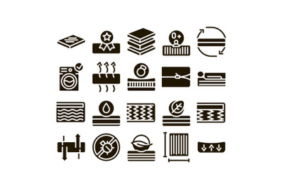 Mattress Orthopedic Glyph Set Vector