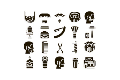 Beard And Mustache Glyph Set Vector