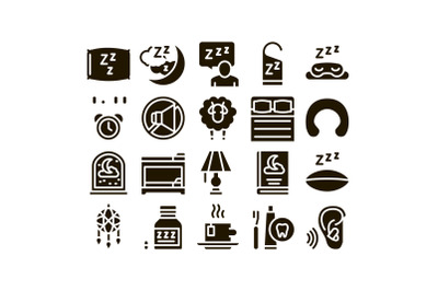 Sleeping Time Devices Glyph Set Vector