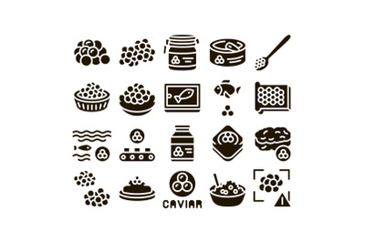 Caviar Seafood Product Glyph Set Vector