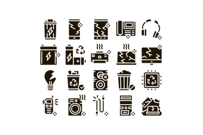 Electrical Waste Tools Glyph Set Vector