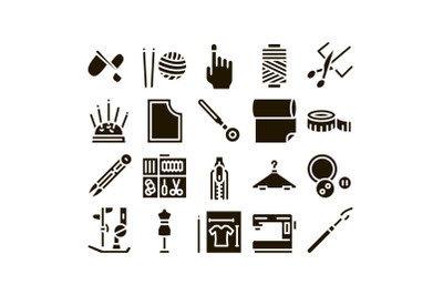 Sewing And Needlework Glyph Set Vector