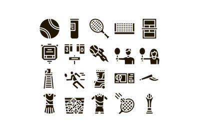 Tennis Game Equipment Glyph Set Vector