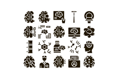 Neurology Medicine Glyph Set Vector