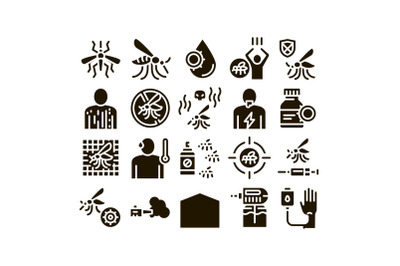 Malaria Illness Dengue Glyph Set Vector