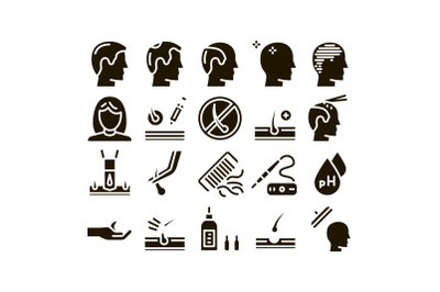 Hair Transplantation Glyph Set Vector