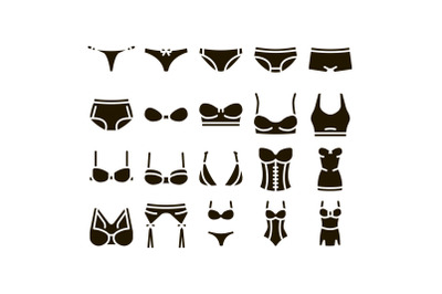 Lingerie Bras Panties Glyph Set Vector