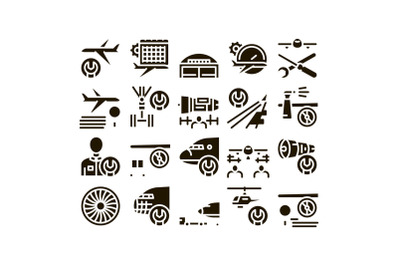 Aircraft Repair Tool Glyph Set Vector