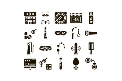 Intim Shop Sex Toys Glyph Set Vector