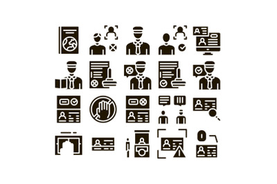 Passport Control Check Glyph Set Vector