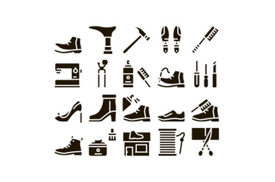 Shoe Repair Equipment Glyph Set Vector