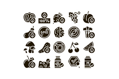 Organic Eco Foods Glyph Set Vector