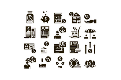 Pension Retirement Glyph Set Vector