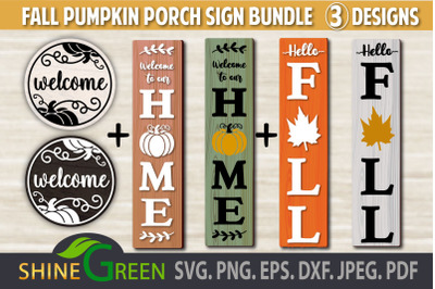 Fall Porch Sign SVG Bundle - Vertical, Round Signs for Home Farmhouse