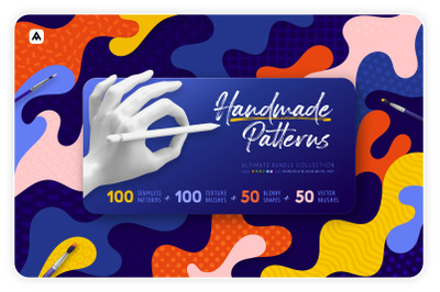 Handmade patterns bundle - 300 seamless patterns, brushes, and shapes