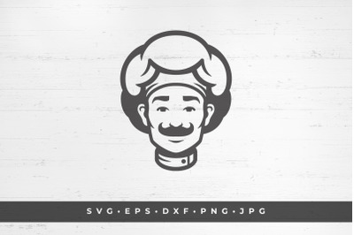 Mustachioed chef face icon isolated on white background vector illustr