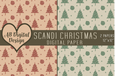 Scandi Christmas Tree Digital Paper Backgrounds, Nordic, JPEG