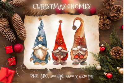 Christmas gnomes. Watercolor clipart.