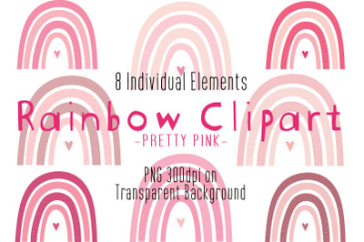 Pink Rainbow Clipart, Boho Rainbows, Baby Girl Nursery, Valentines PNG