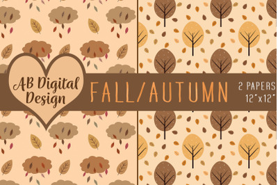 Autumn/Fall Digital Paper Background, Autumn Trees &amp; Leaves, Seamless
