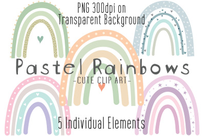 Pastel Rainbow Clipart Boho, Cute Baby Nursery Clipart PNG