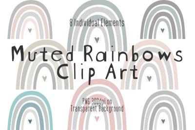 Muted Rainbow Clipart, Cute Baby Nursery Clip Art, PNG