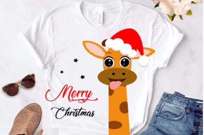 Cute giraffe Christmas card, t-shirt design