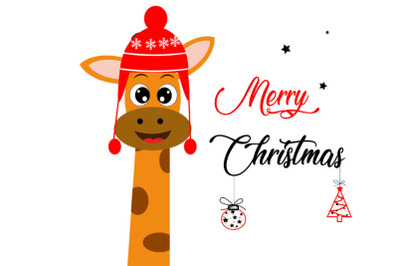 Cute giraffe Christmas card, t-shirt design.