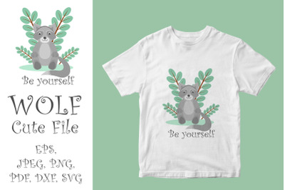 Sublimation design for t-shirts. Cute Wolf SVG