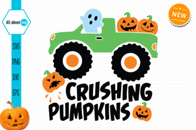 Crushing pumpkins Svg, Halloween Truck Svg