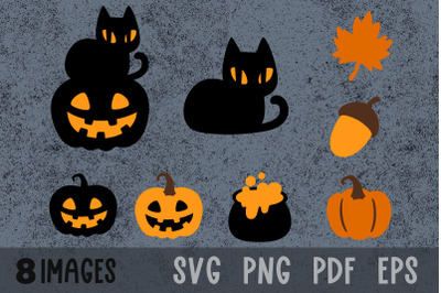 Fall svg Halloween pumpkin svg Black cat svg Acorn svg cut files