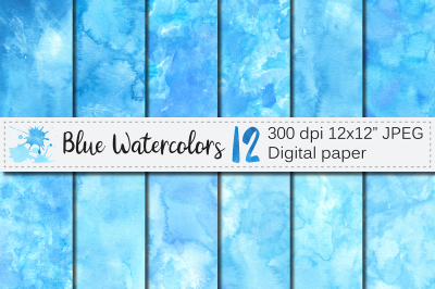 Blue Watercolor Digital Paper / Handpainted textures