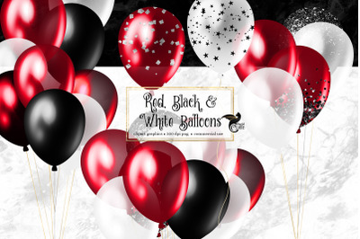 Red Black and White Balloons Clipart