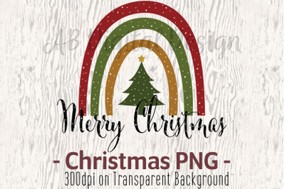 Merry Christmas Rainbow PNG, Sublimation, Christmas Tree, Snow