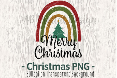Merry Christmas Sublimation PNG, Christmas Rainbow, Tree, Snow
